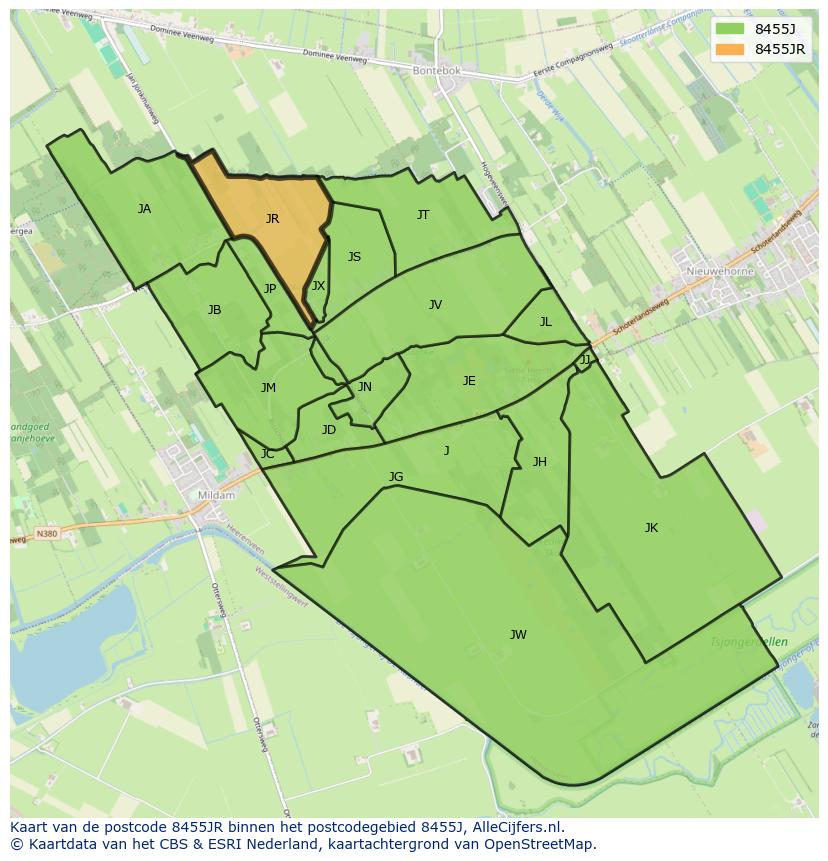 Afbeelding van het postcodegebied 8455 JR op de kaart.