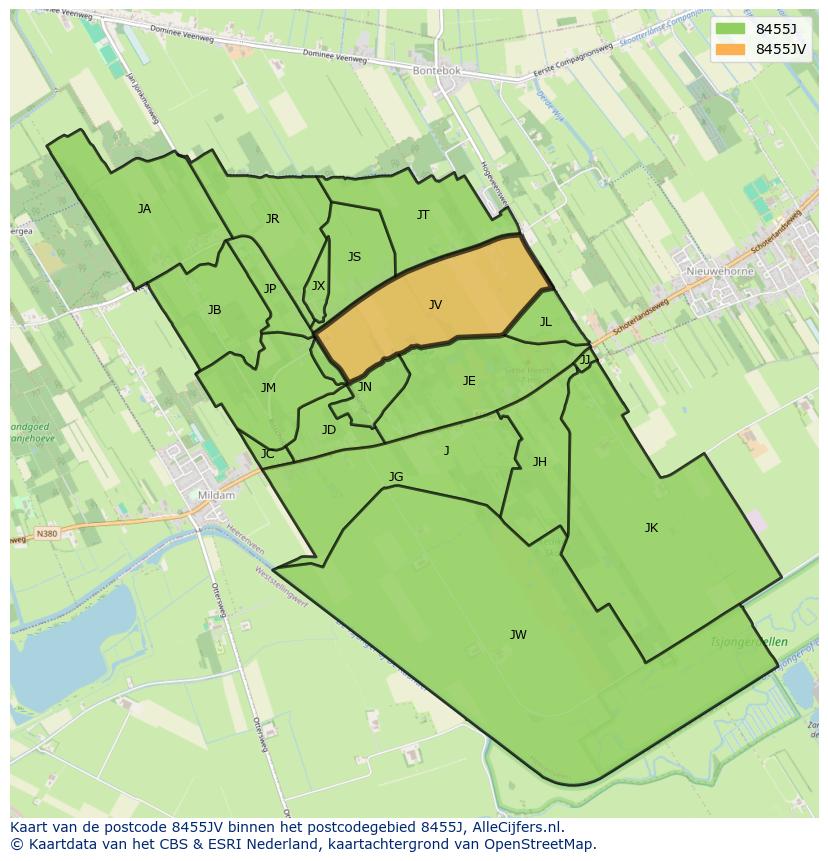 Afbeelding van het postcodegebied 8455 JV op de kaart.