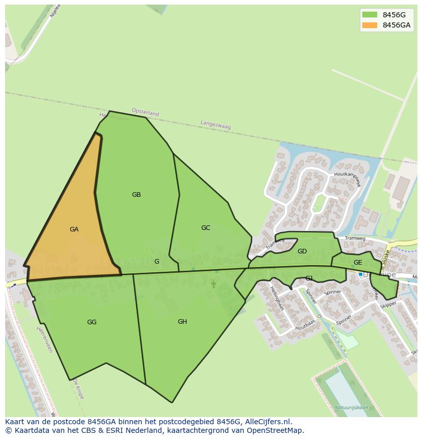 Afbeelding van het postcodegebied 8456 GA op de kaart.