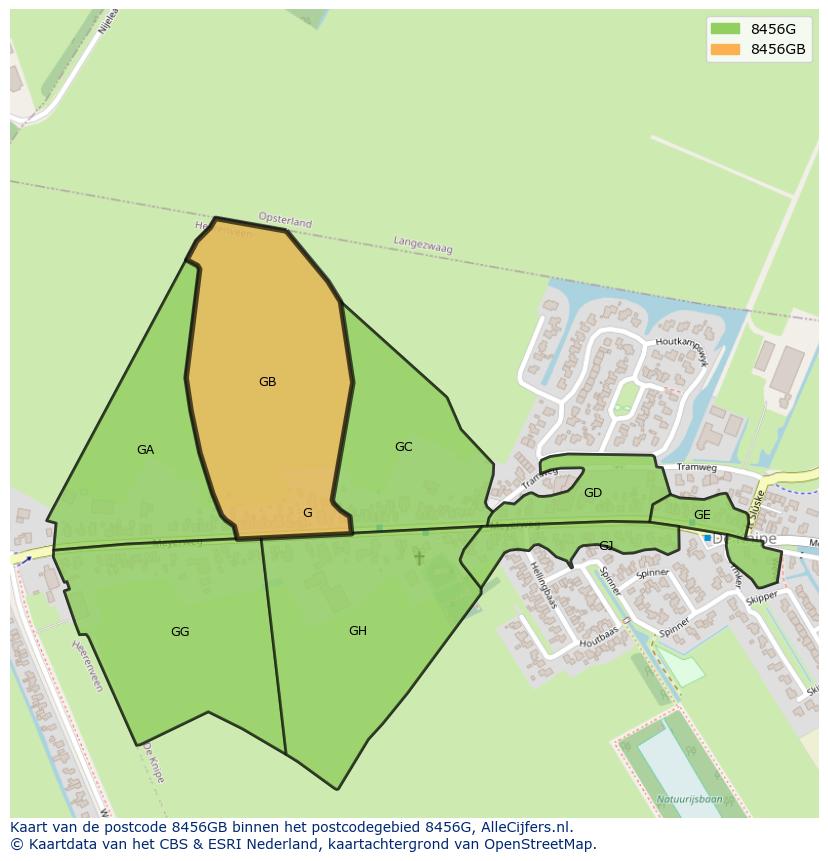 Afbeelding van het postcodegebied 8456 GB op de kaart.