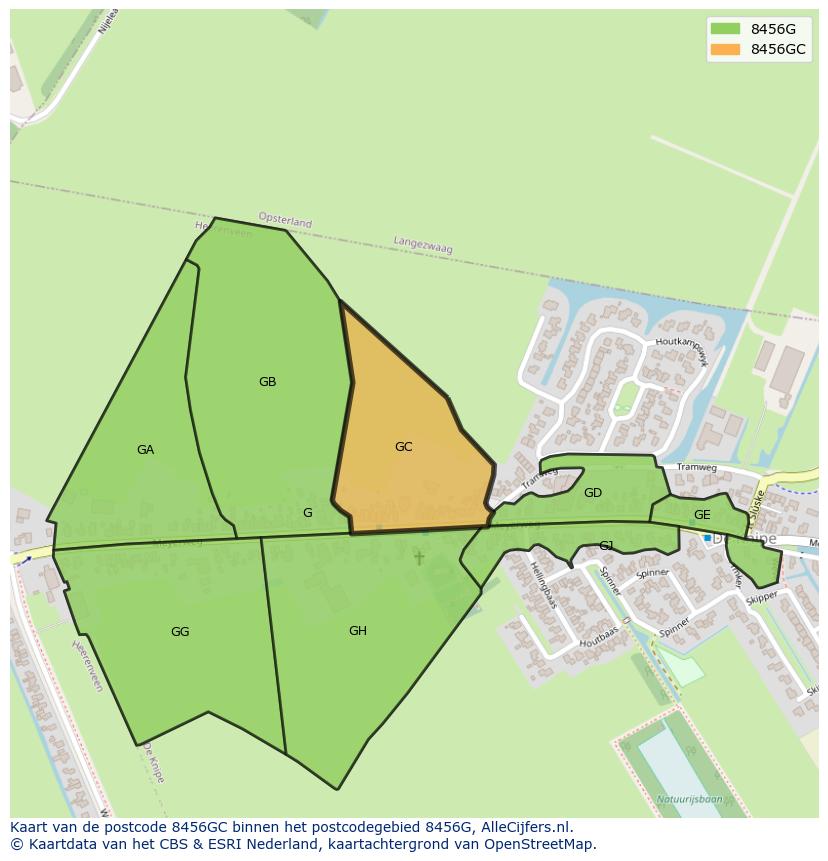 Afbeelding van het postcodegebied 8456 GC op de kaart.