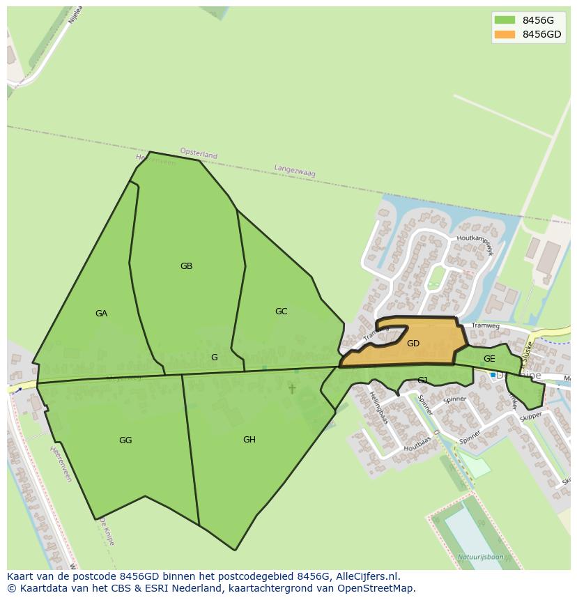 Afbeelding van het postcodegebied 8456 GD op de kaart.