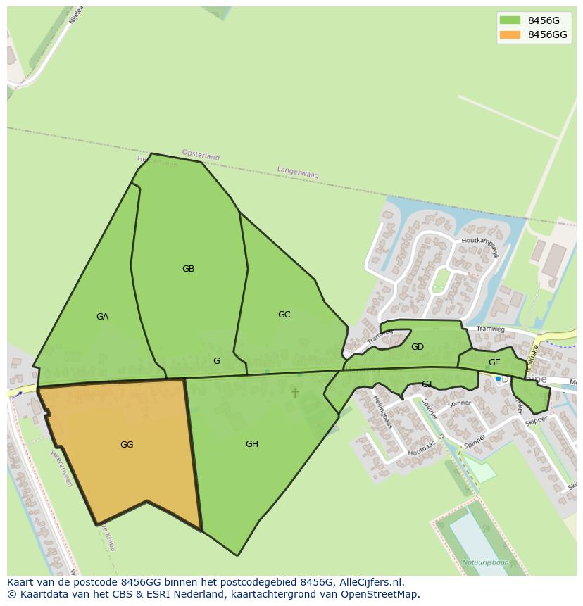 Afbeelding van het postcodegebied 8456 GG op de kaart.