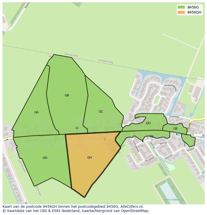 Afbeelding van het postcodegebied 8456 GH op de kaart.