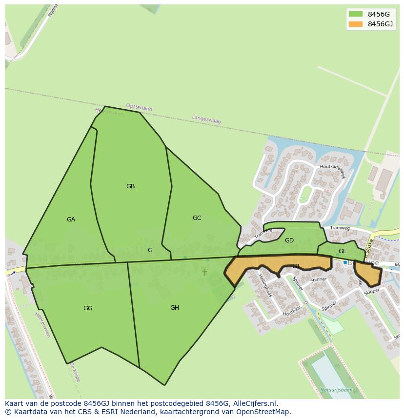 Afbeelding van het postcodegebied 8456 GJ op de kaart.