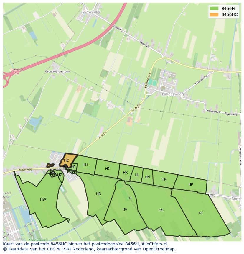 Afbeelding van het postcodegebied 8456 HC op de kaart.