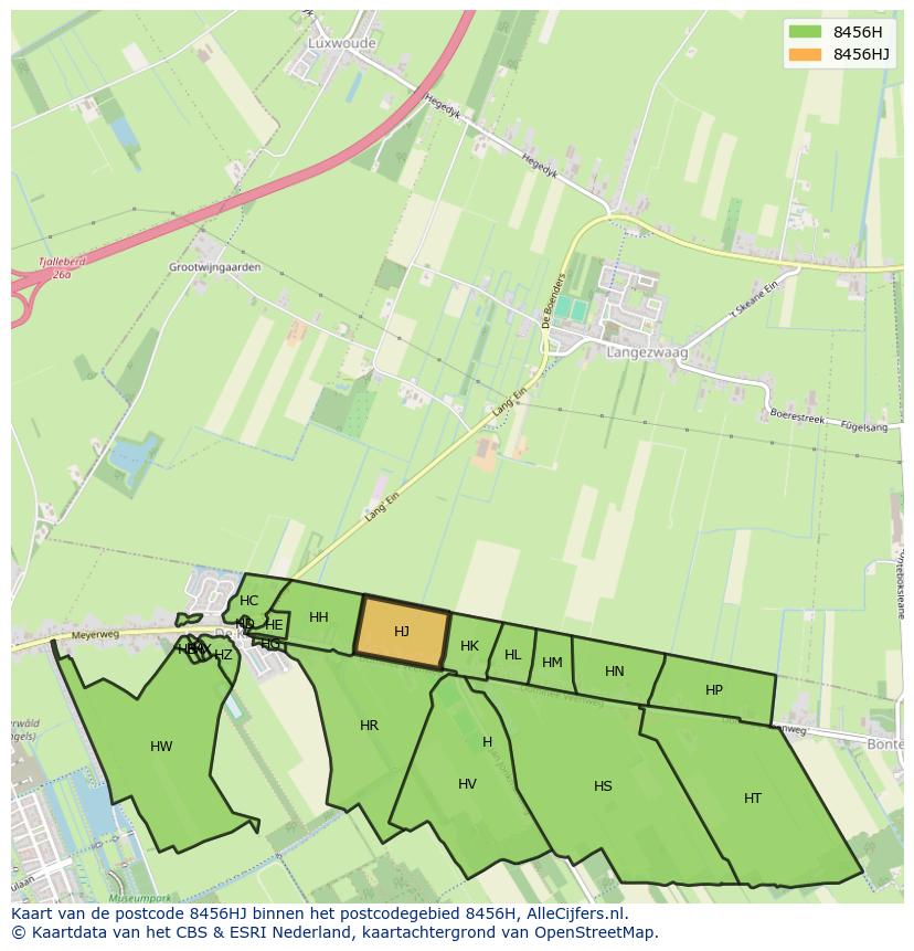 Afbeelding van het postcodegebied 8456 HJ op de kaart.