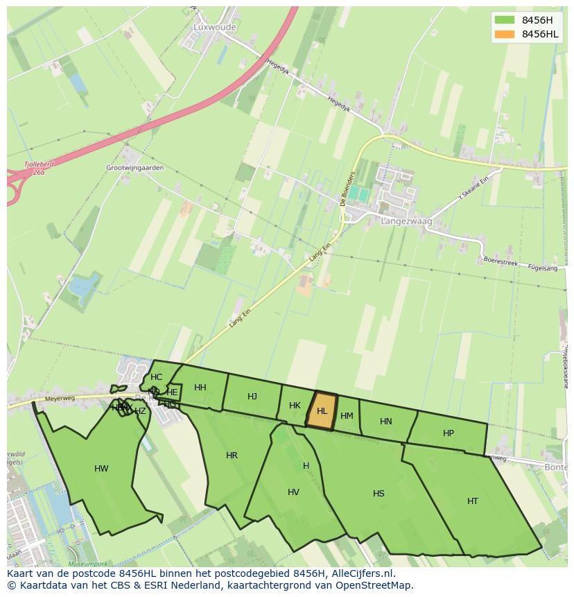 Afbeelding van het postcodegebied 8456 HL op de kaart.