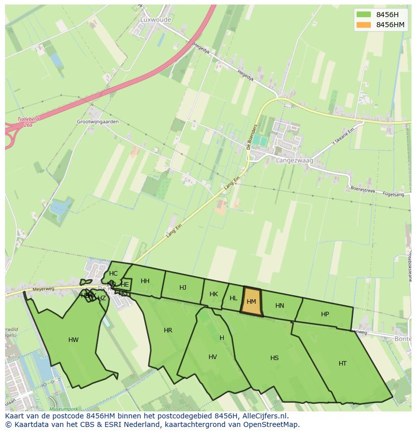 Afbeelding van het postcodegebied 8456 HM op de kaart.