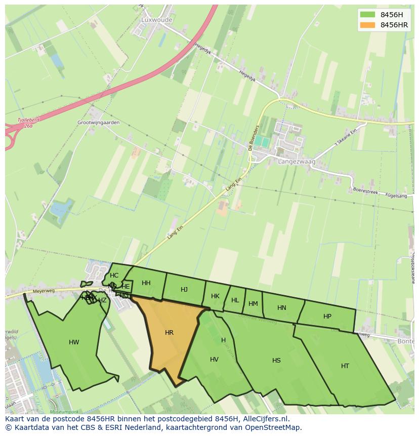Afbeelding van het postcodegebied 8456 HR op de kaart.