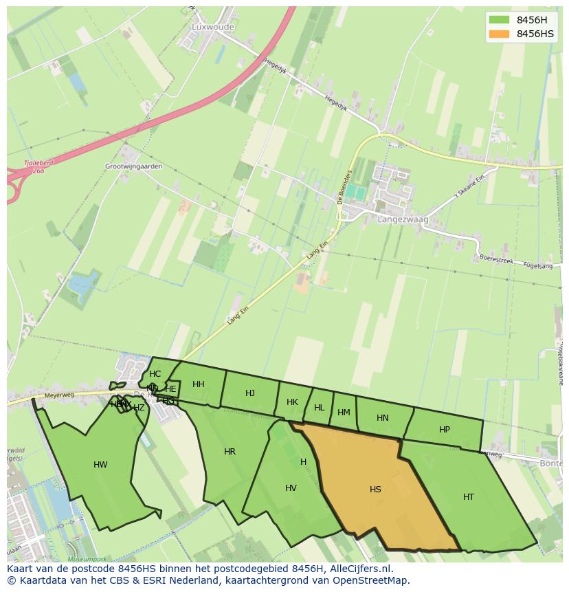 Afbeelding van het postcodegebied 8456 HS op de kaart.
