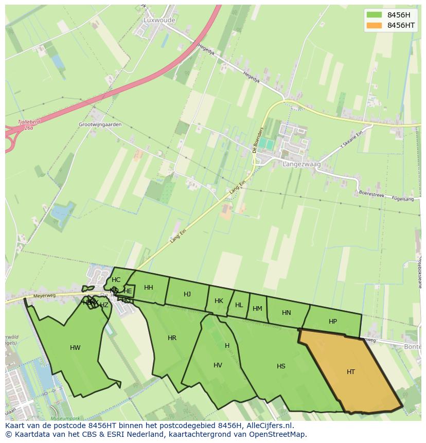 Afbeelding van het postcodegebied 8456 HT op de kaart.