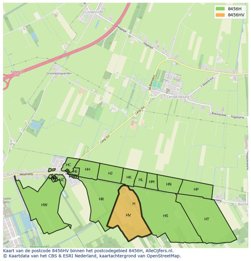 Afbeelding van het postcodegebied 8456 HV op de kaart.