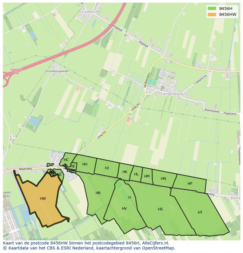 Afbeelding van het postcodegebied 8456 HW op de kaart.
