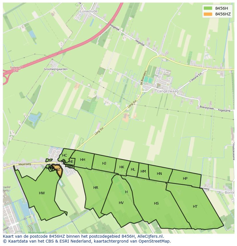 Afbeelding van het postcodegebied 8456 HZ op de kaart.