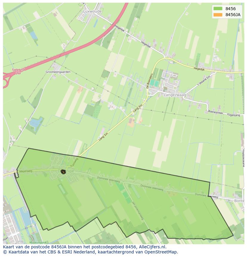 Afbeelding van het postcodegebied 8456 JA op de kaart.