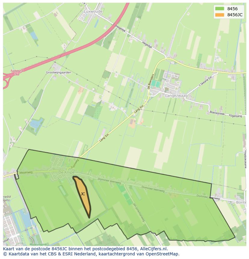 Afbeelding van het postcodegebied 8456 JC op de kaart.