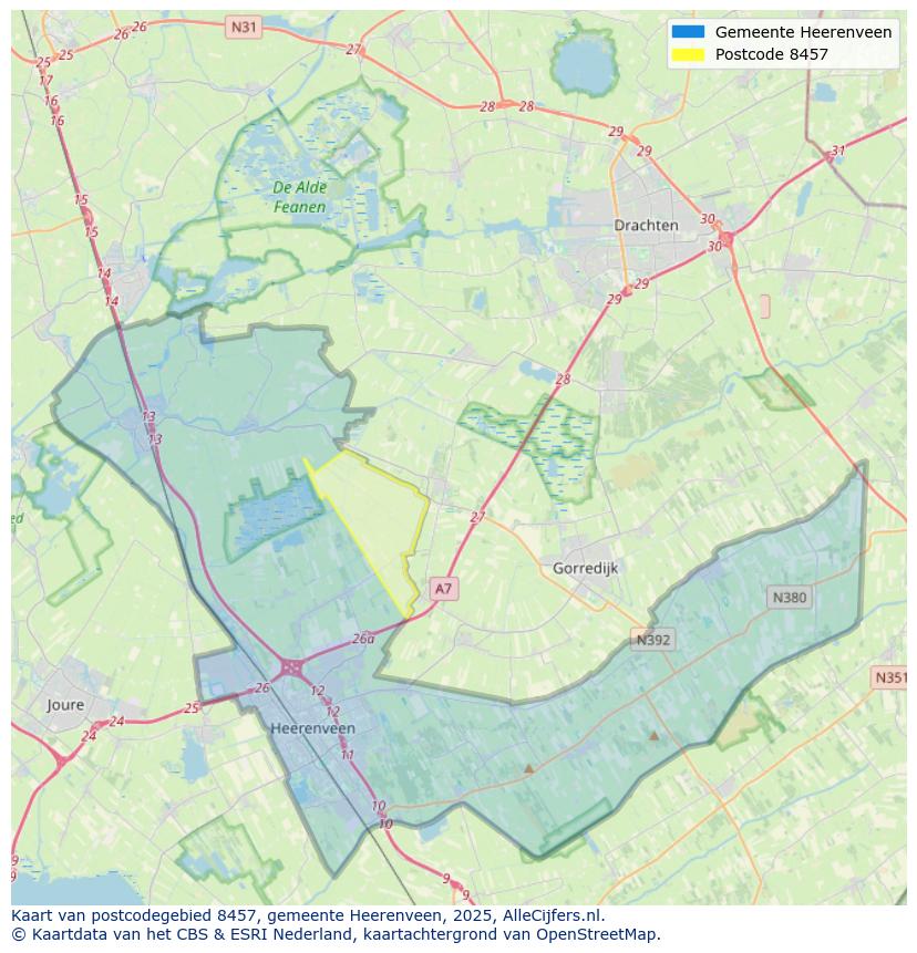 Afbeelding van het postcodegebied 8457 op de kaart.