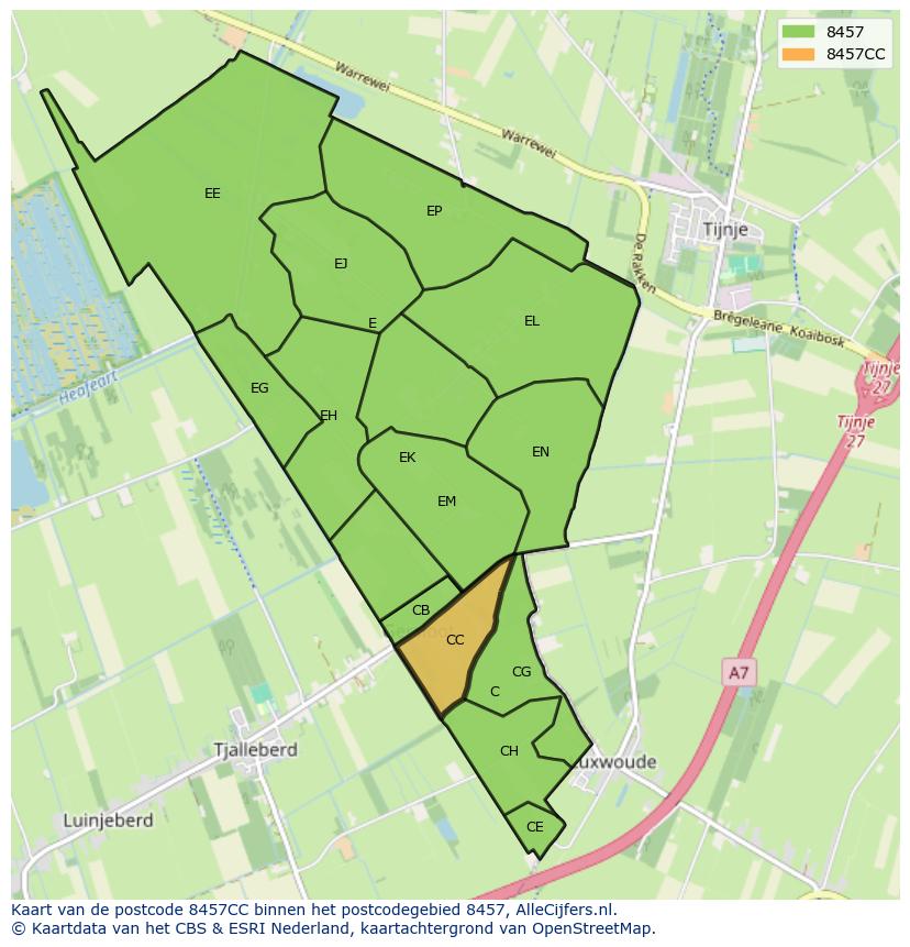 Afbeelding van het postcodegebied 8457 CC op de kaart.