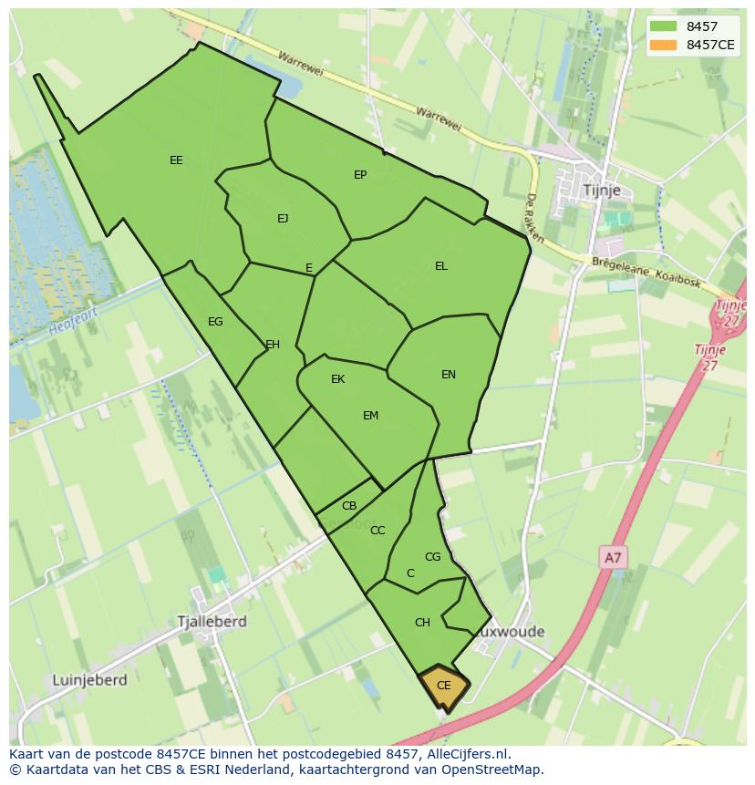 Afbeelding van het postcodegebied 8457 CE op de kaart.