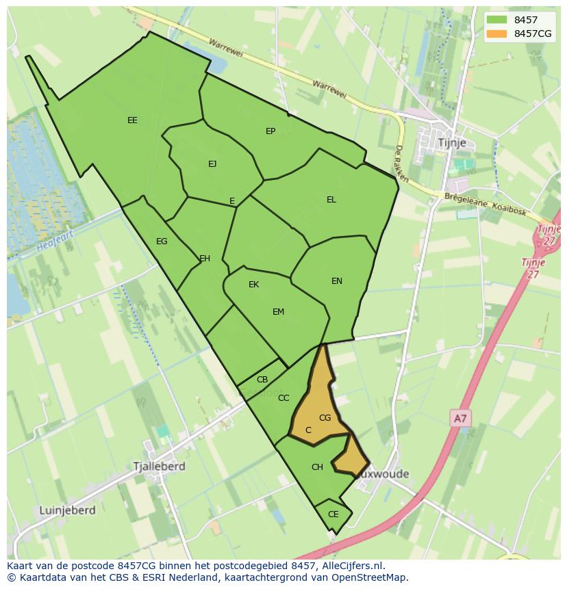Afbeelding van het postcodegebied 8457 CG op de kaart.