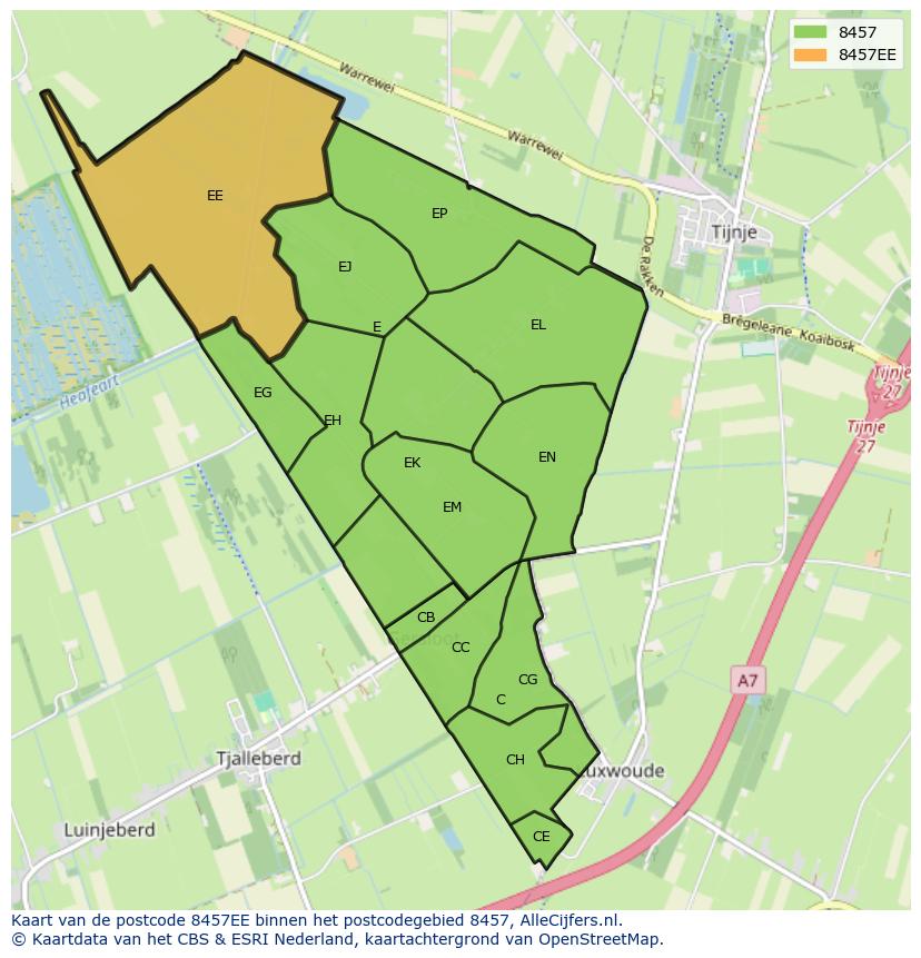 Afbeelding van het postcodegebied 8457 EE op de kaart.