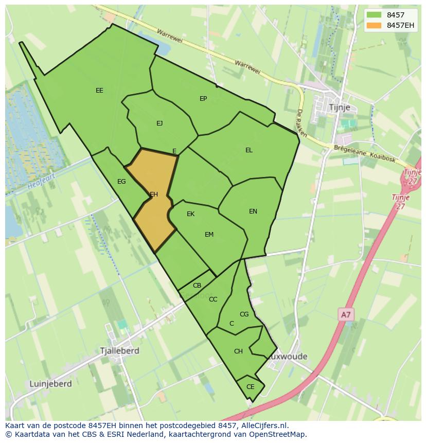 Afbeelding van het postcodegebied 8457 EH op de kaart.