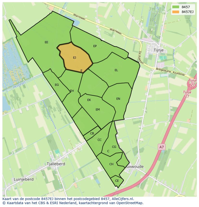 Afbeelding van het postcodegebied 8457 EJ op de kaart.