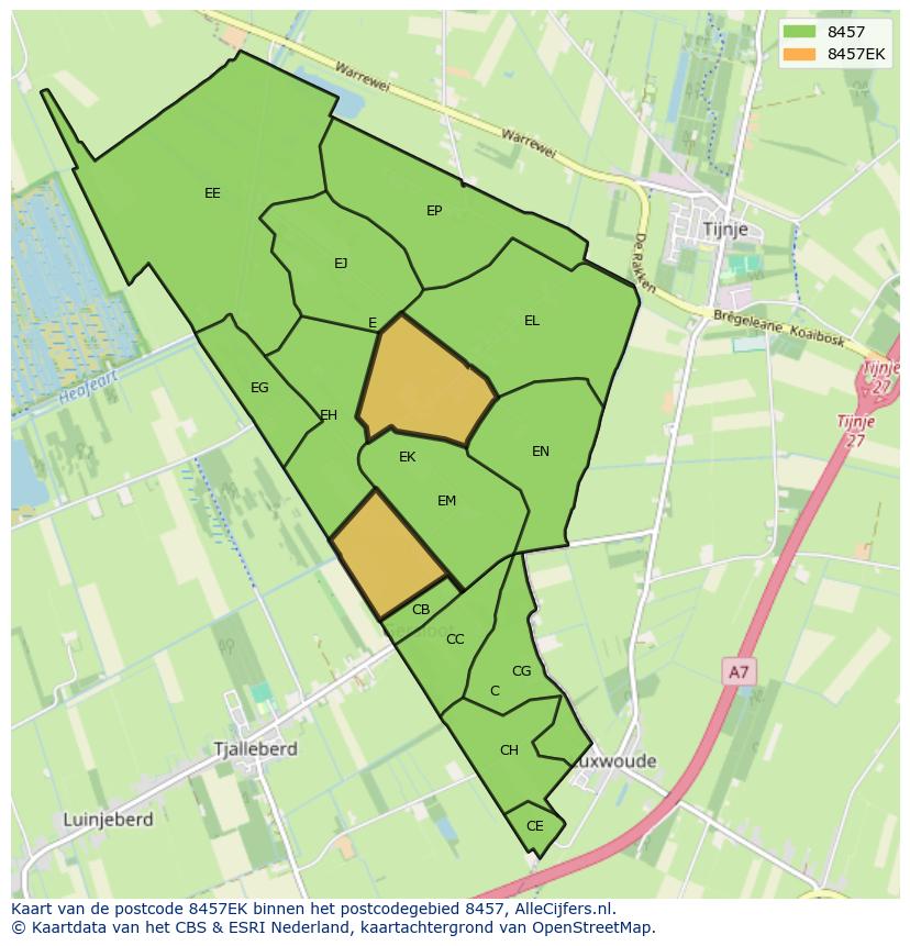 Afbeelding van het postcodegebied 8457 EK op de kaart.