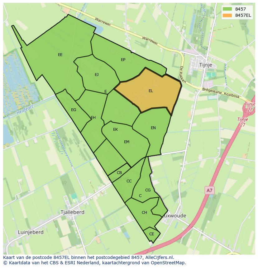 Afbeelding van het postcodegebied 8457 EL op de kaart.