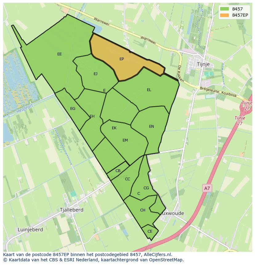 Afbeelding van het postcodegebied 8457 EP op de kaart.