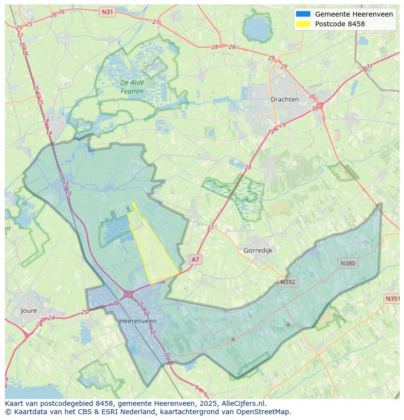Afbeelding van het postcodegebied 8458 op de kaart.