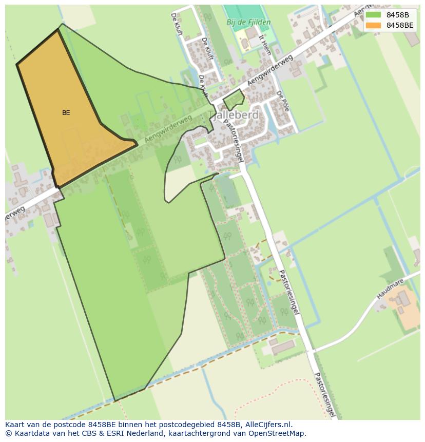Afbeelding van het postcodegebied 8458 BE op de kaart.