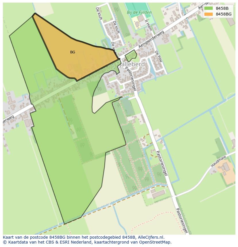 Afbeelding van het postcodegebied 8458 BG op de kaart.