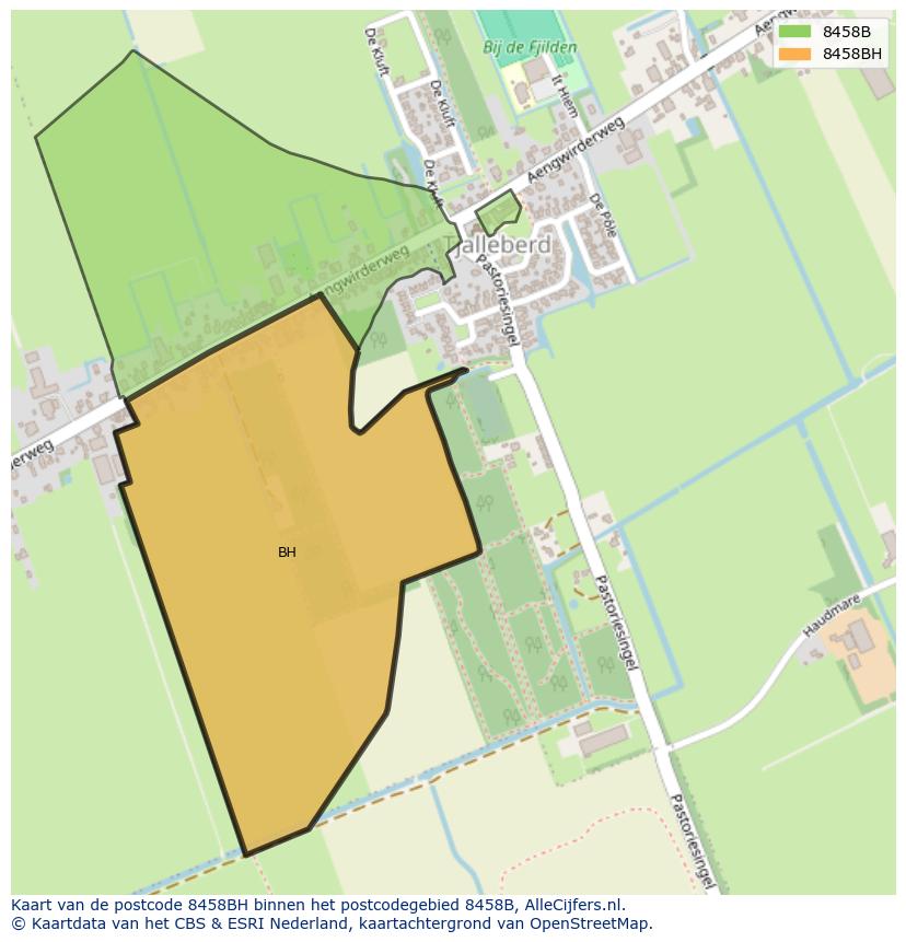 Afbeelding van het postcodegebied 8458 BH op de kaart.