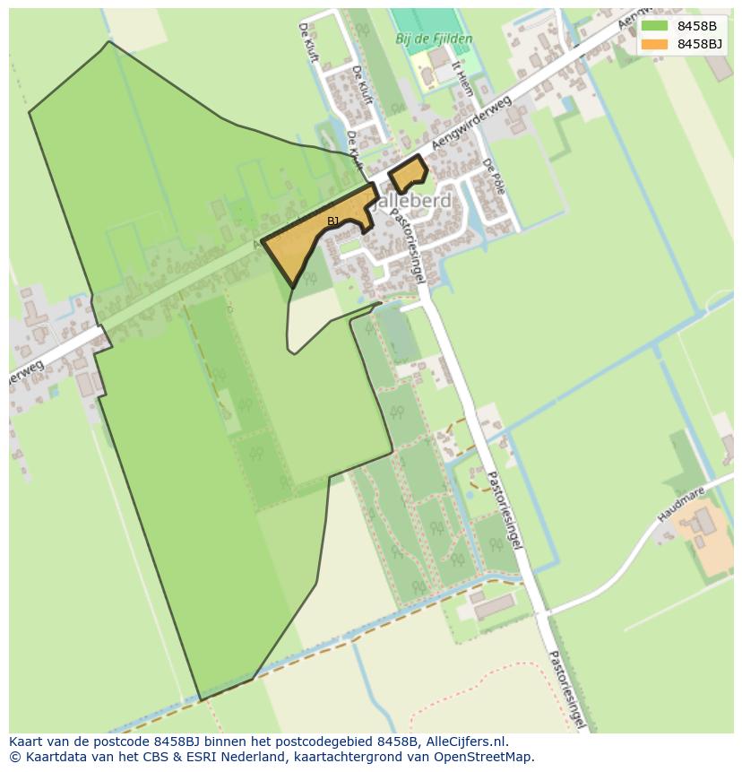 Afbeelding van het postcodegebied 8458 BJ op de kaart.