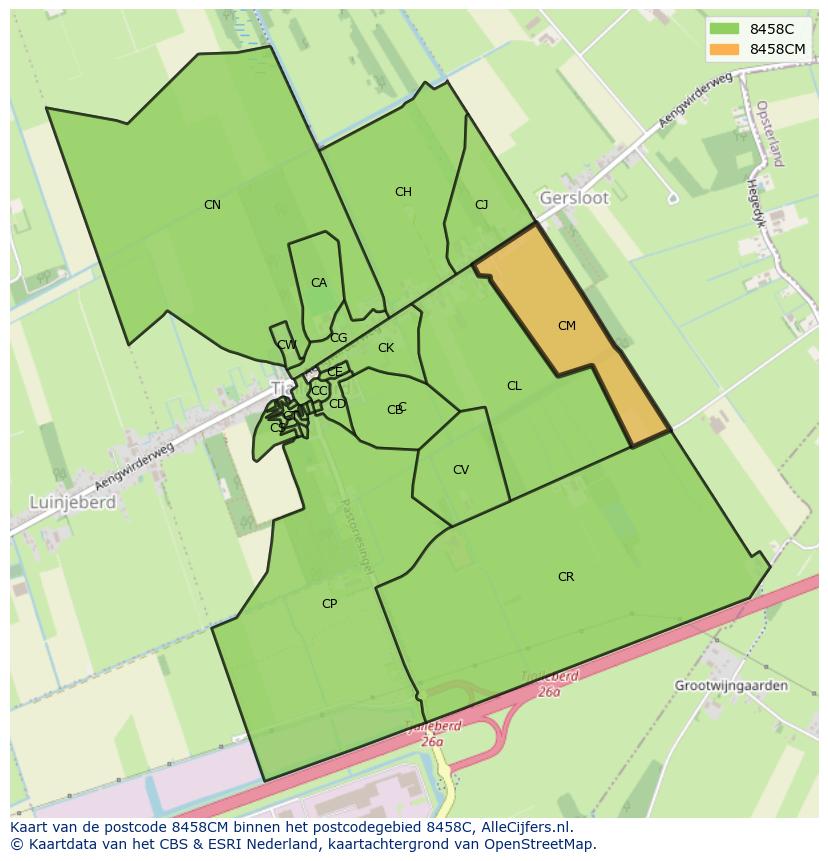 Afbeelding van het postcodegebied 8458 CM op de kaart.