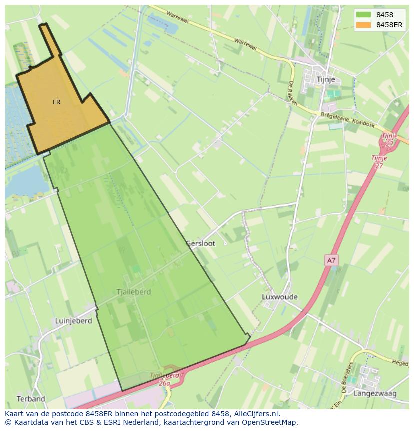 Afbeelding van het postcodegebied 8458 ER op de kaart.