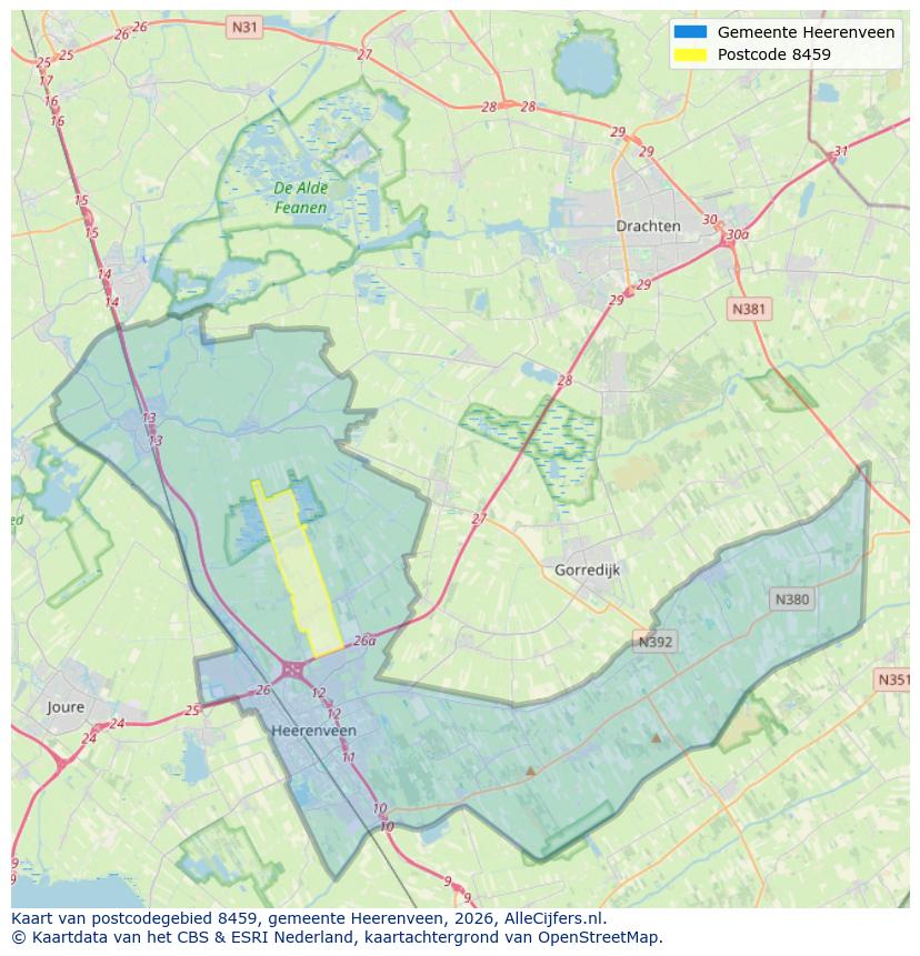 Afbeelding van het postcodegebied 8459 op de kaart.