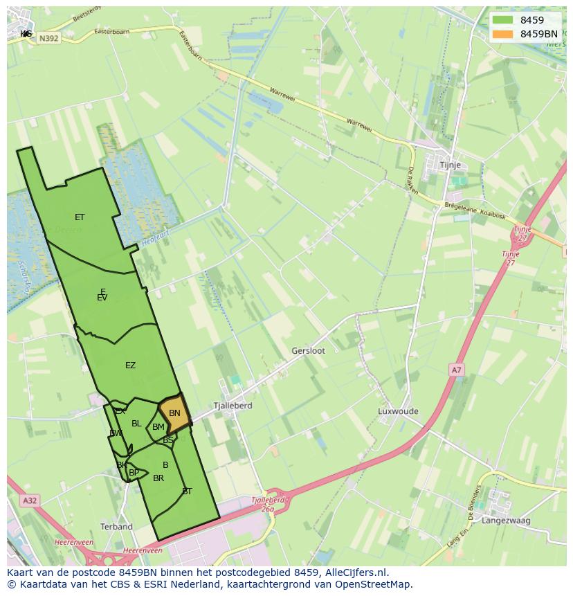 Afbeelding van het postcodegebied 8459 BN op de kaart.