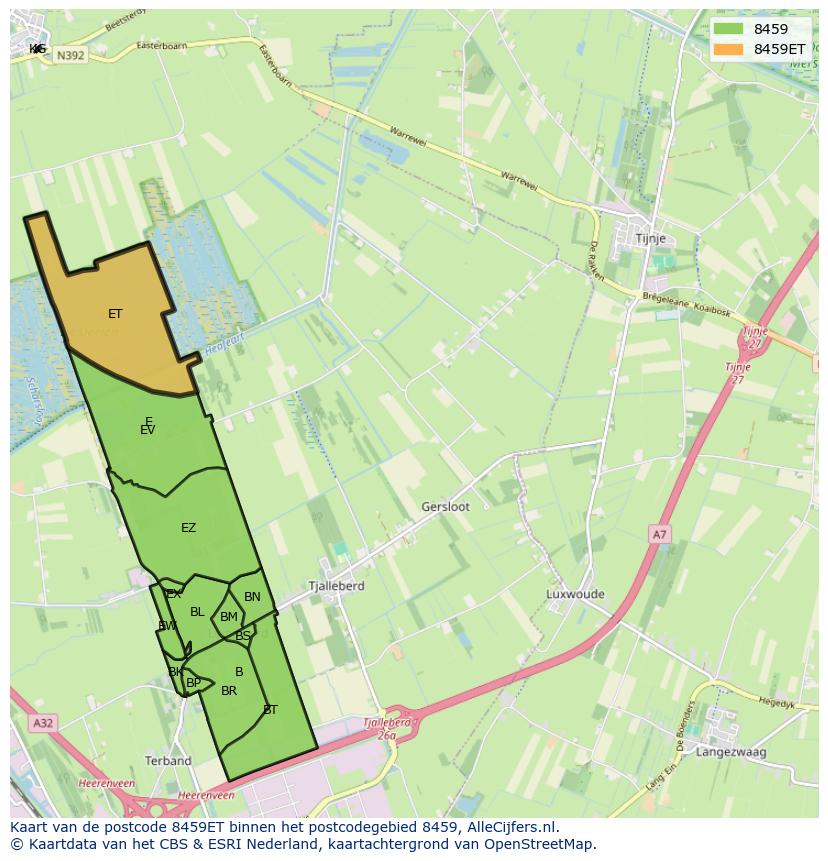 Afbeelding van het postcodegebied 8459 ET op de kaart.