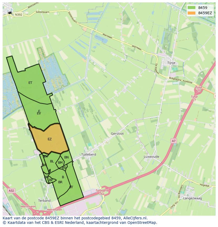 Afbeelding van het postcodegebied 8459 EZ op de kaart.