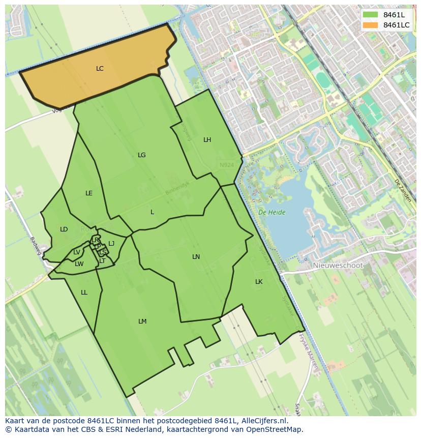 Afbeelding van het postcodegebied 8461 LC op de kaart.