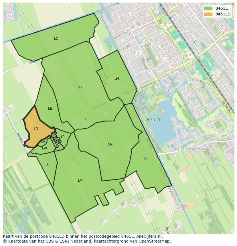 Afbeelding van het postcodegebied 8461 LD op de kaart.