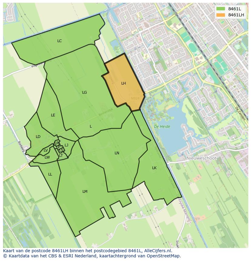 Afbeelding van het postcodegebied 8461 LH op de kaart.