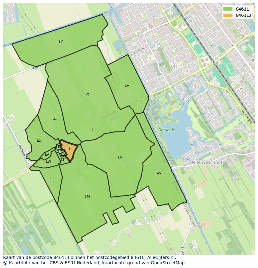 Afbeelding van het postcodegebied 8461 LJ op de kaart.