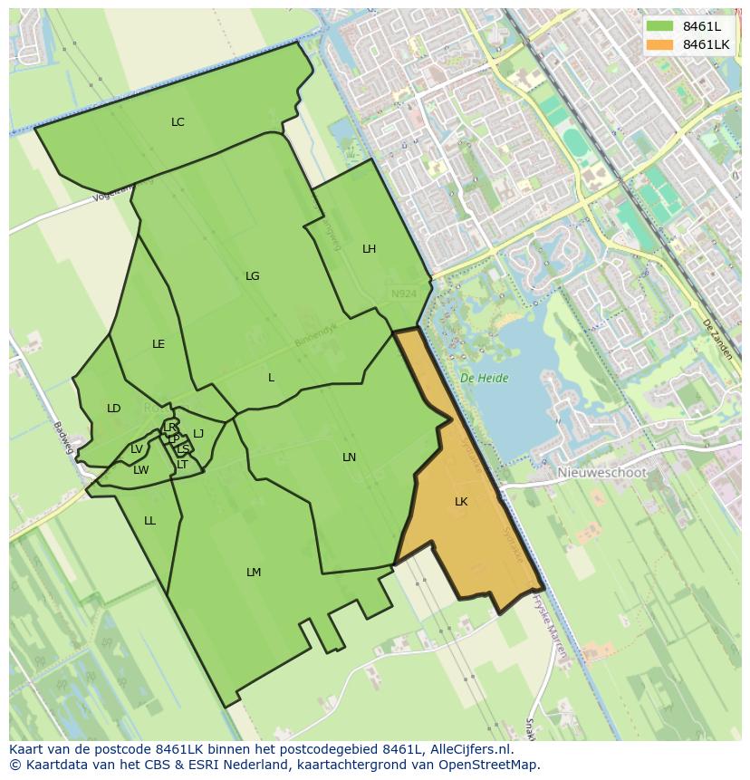 Afbeelding van het postcodegebied 8461 LK op de kaart.