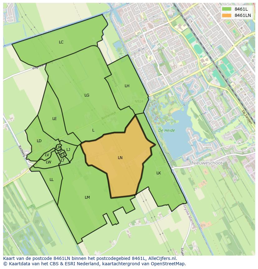 Afbeelding van het postcodegebied 8461 LN op de kaart.
