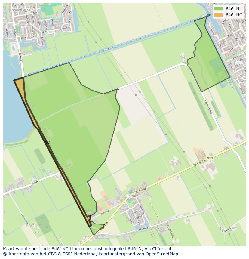 Afbeelding van het postcodegebied 8461 NC op de kaart.