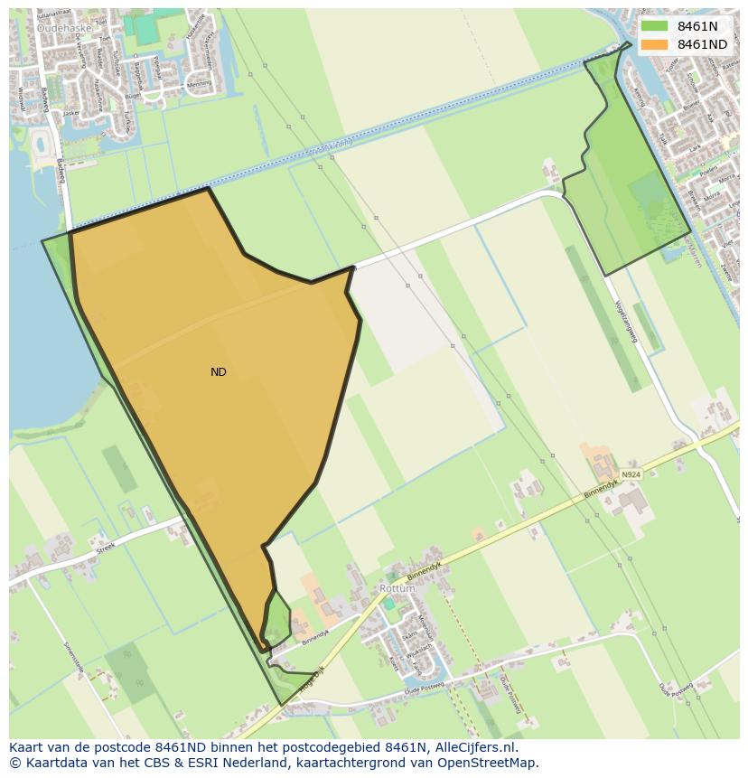 Afbeelding van het postcodegebied 8461 ND op de kaart.